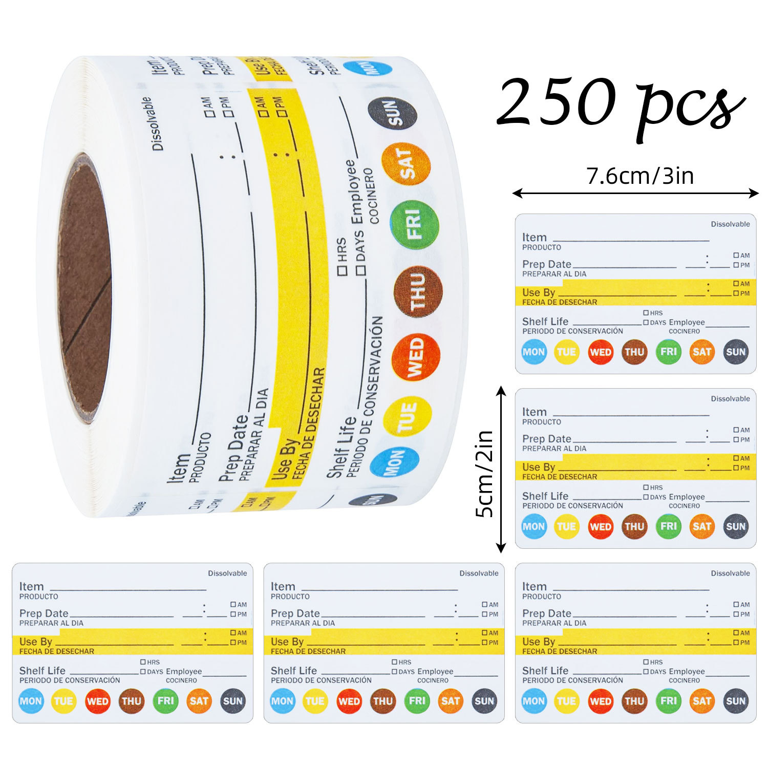 Food Storage Labels - 250 قطعة/لفة ملصقات تواريخ الطعام المقاومة